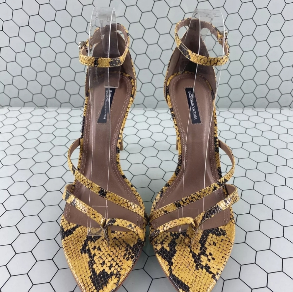BCBGMAXAZRIA AMELIA Yellow Snake Leather Ankle Str